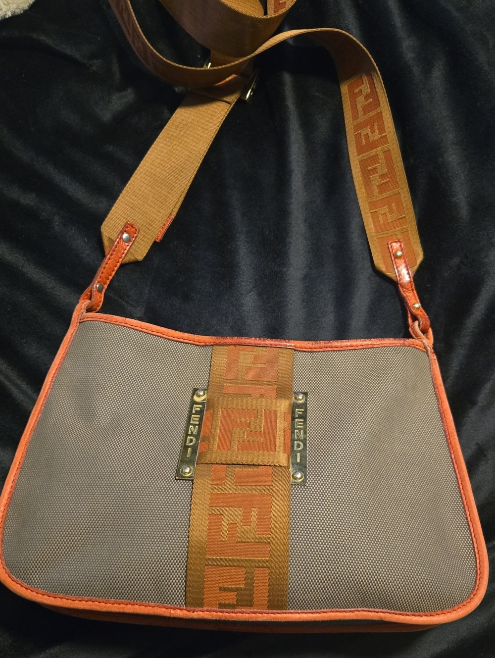 Fendi Borsa Tape Brown & Pink Bag with Leather Trim